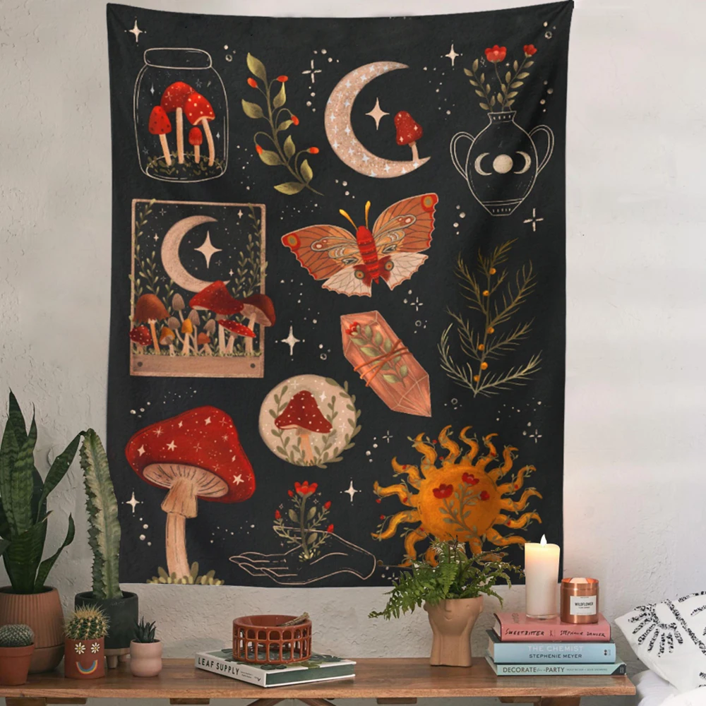 

XIAOMI Botanical Cactus Tapestry Wall Hanging Moon Starry Mushroom Chart Hippie Bohemian Tapestries Psychedelic Witchcraft Home