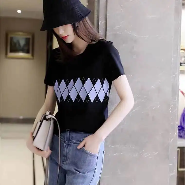 

[100% cotton] 2021 new women's summer slim top with short sleeves and white pure cotton