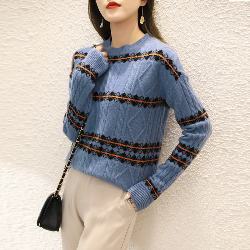 adishree 2020 woman winter 100% Cashmere sweaters autumn knitted Pullovers High Quality Warm Female thickening O-neck Patchwork