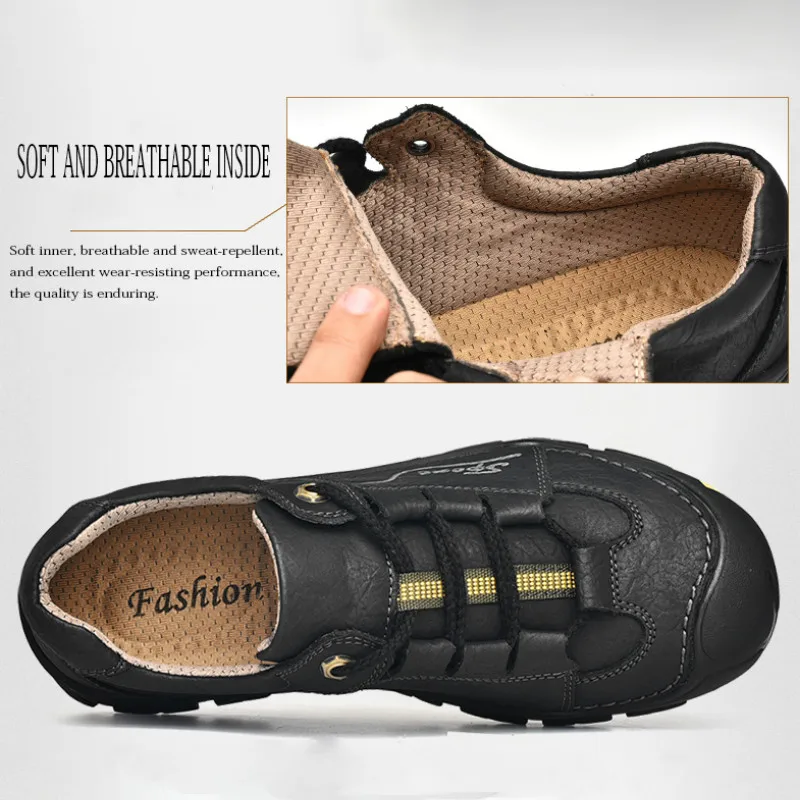 Мужские треккинговые ботинки из натуральной кожи походные удобные кроссовки для