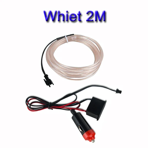 white 2m EL Wire Автомобильный светодиодный светильник 1 м 2 м с адаптером освещение салона автомобиля украшение двери для авто неоновый светильник светодиодный Канатный светильник 10 цветов/ - Испускаемый цвет: white 2m