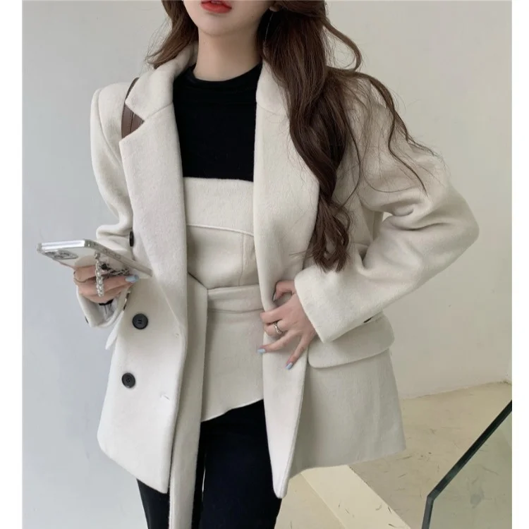 

Double Sided Tweed Coat Women's 2021 Autumn Winter Thickened Small Suit Medium Long Woolen Coat C1015