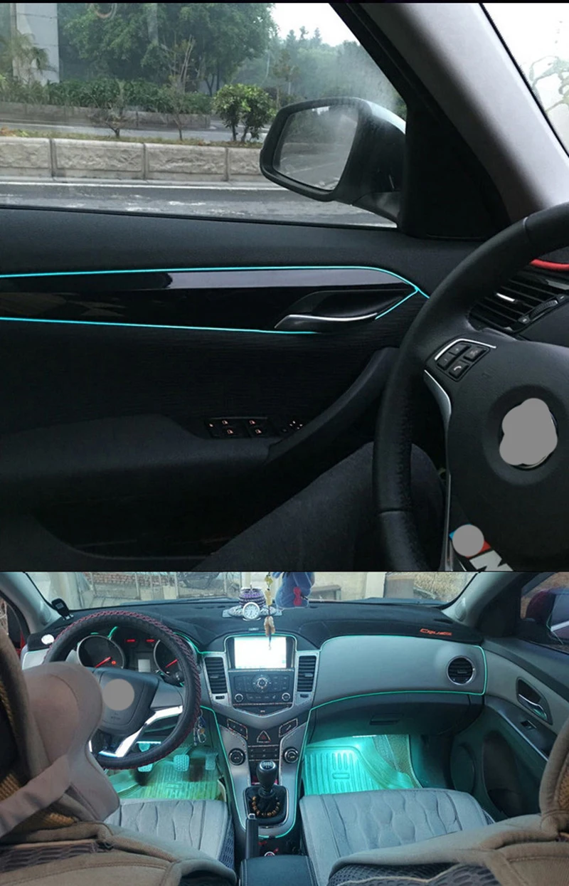5 м подсветка для салона автомобиля Авто Светодиодная лента украшение гирлянда провод веревка трубопровод гибкий неоновый свет с 12 В USB Сигарета привод