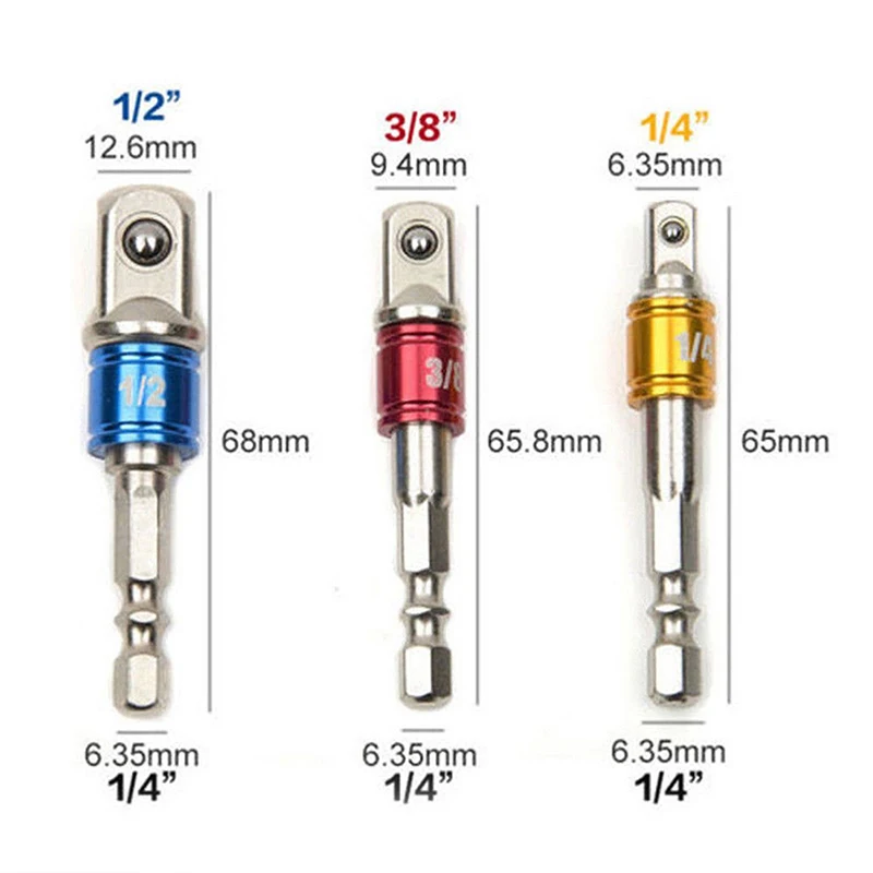 

3 Sizes Color Hex Shank Set Extension Drill Bits Bar Hex Bit Set Power Tools 1/4 "3/8" 1/2 "Steel Socket Adapter
