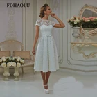 FDHAOLU FU239 сексуальное короткое свадебное платье для женщин, кружевное Корто, принцесса, Пляжное платье, свадебное платье, на шнуровке