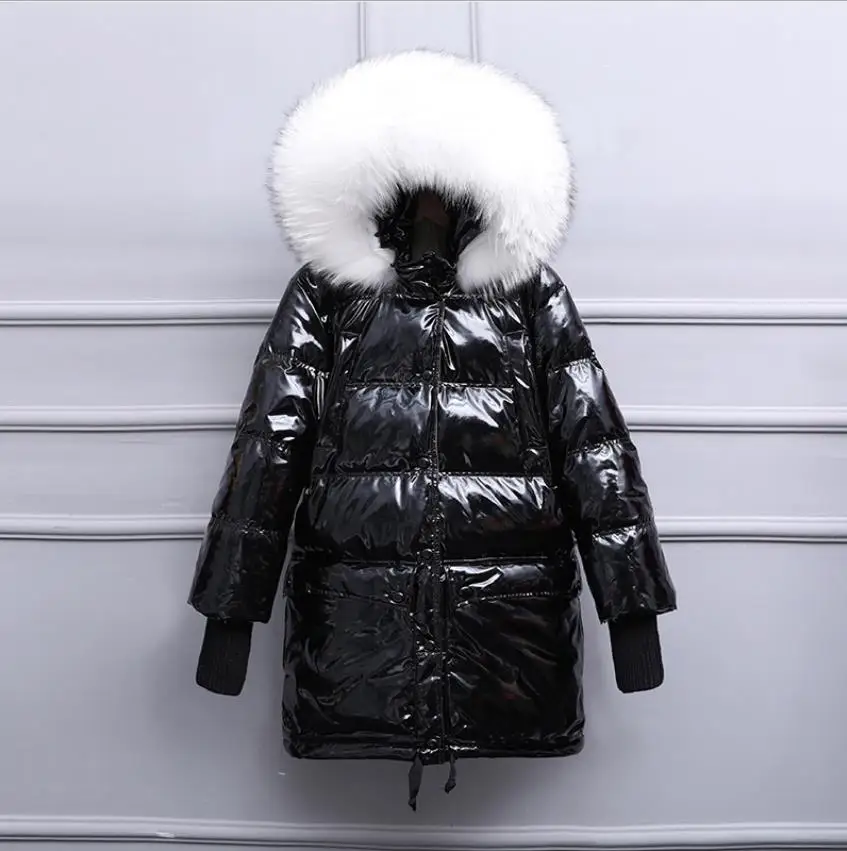 with black white fur Зимние супертолстые модные брендовые парки с натуральным мехом и капюшоном, Женские глянцевые пуховики, плотное теплое пальто wq522 - Цвет: with black white fur