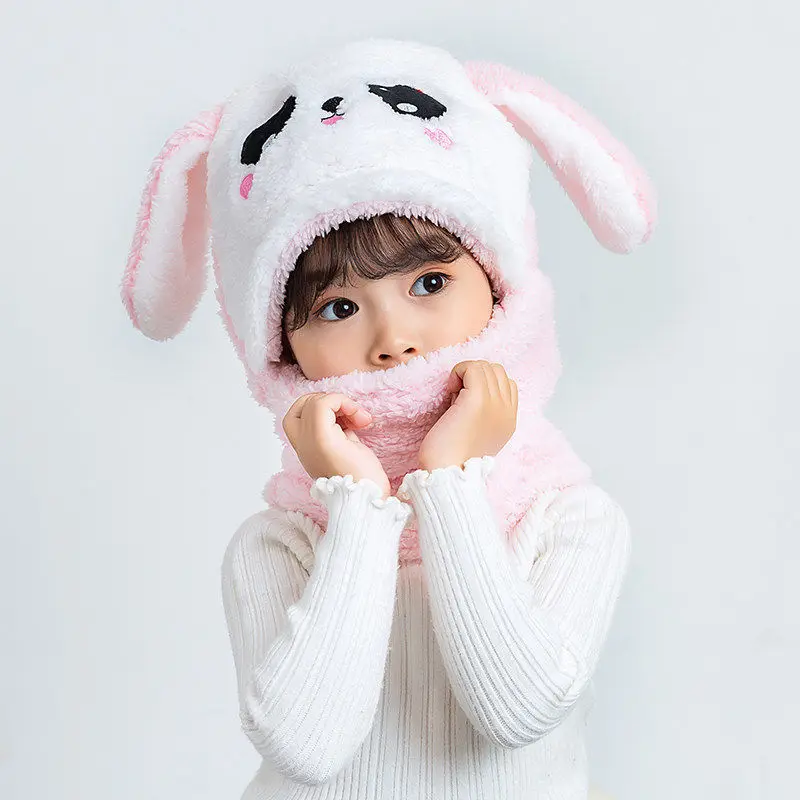 

Winter Children Hat Plus Fleece Kids Caps Cartoon Hat For Girls Boys Scarf Thicken Cap Newborn Photography Baby Stuff