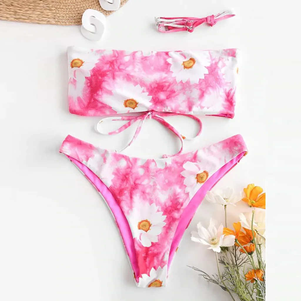 

Tie-dye Print Bikini Set Bandeau Swimsuit Two Piece Sexy Swimming Suit For Women Swimwear Push Up Bandage Bikini Mujer Beachwear