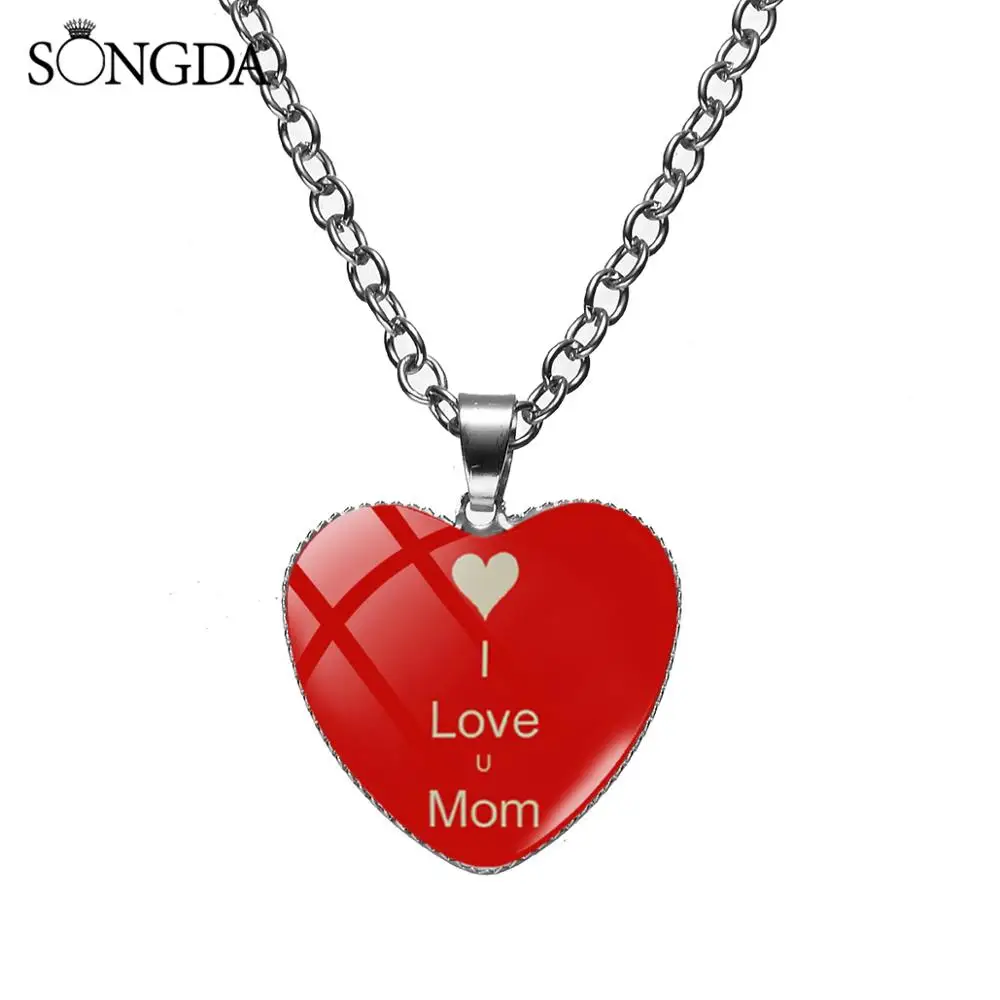 Ожерелье с надписью I Love U Mom серебристое ожерелье подвеской в виде сердца из