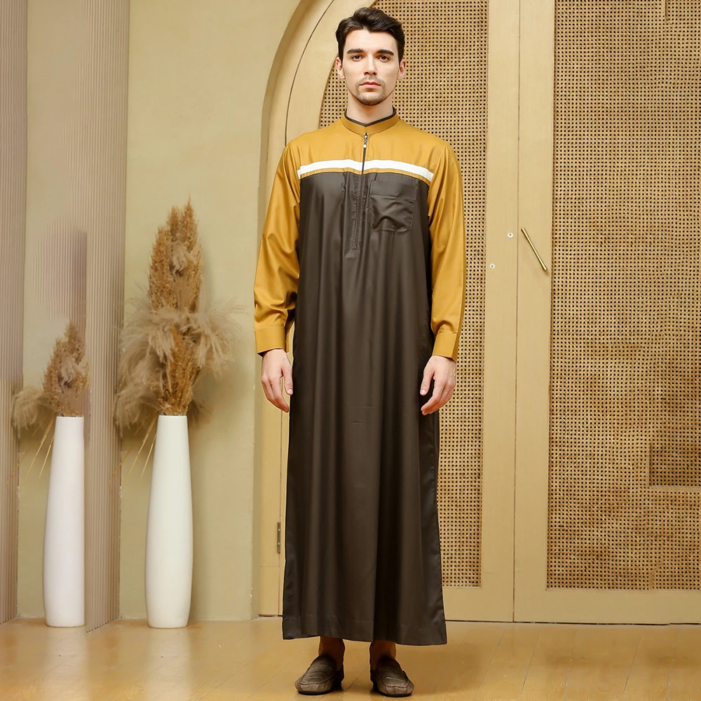 Men'S Muslim Islamic Kaftan Arab Vintage Long Sleeve Men'S Robe Loose Dubai Saudi Arabia Kaftan Men'S Clothing Lsmn012