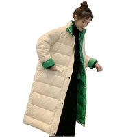 2019 ultra light down jackets women winter overknee long coat loose beige stitching green windproof zipper harajuku overcoat l41