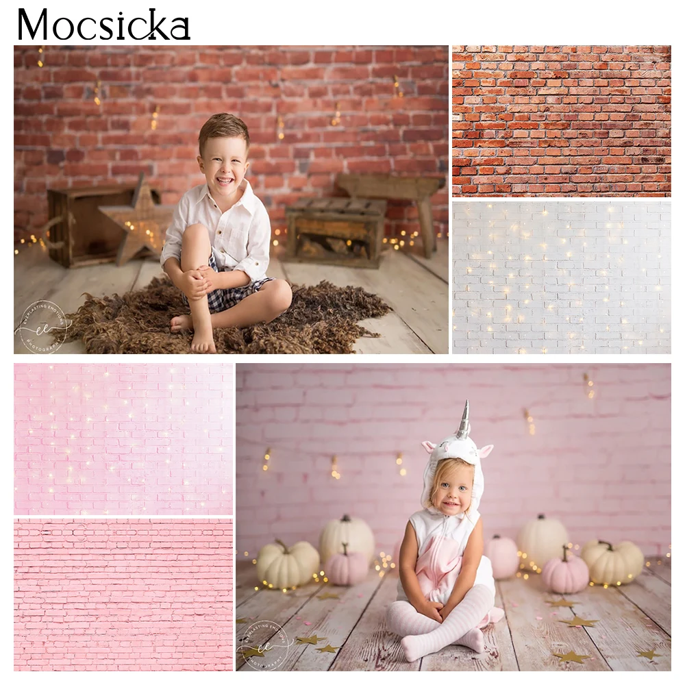 

Brick floor Backdrop Newborn Kids Portrait Brick Photography Background Pink Brick Wall Old Shabby Baby Birthday Background Prop