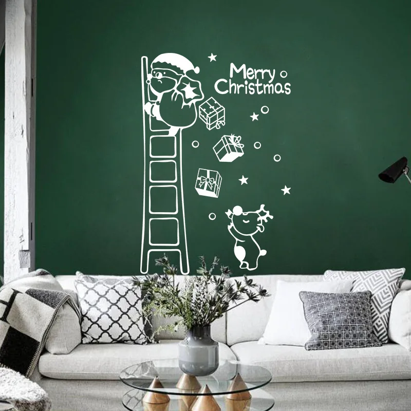 Рождественская Наклейка на стену Санта-Клауса Красная белая черная витрина окно
