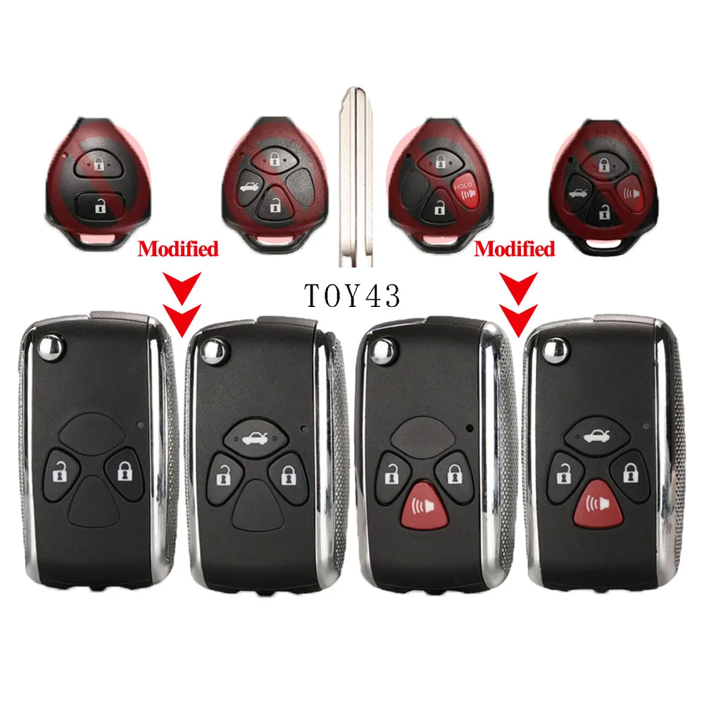 

Jingyuqin Flip Remote Car Key Shell For Toyota Camry Avalon Corolla Crown Fortuner Matrix RAV4 Reiz Venza Yaris 2/3/4B TOY43 FOB