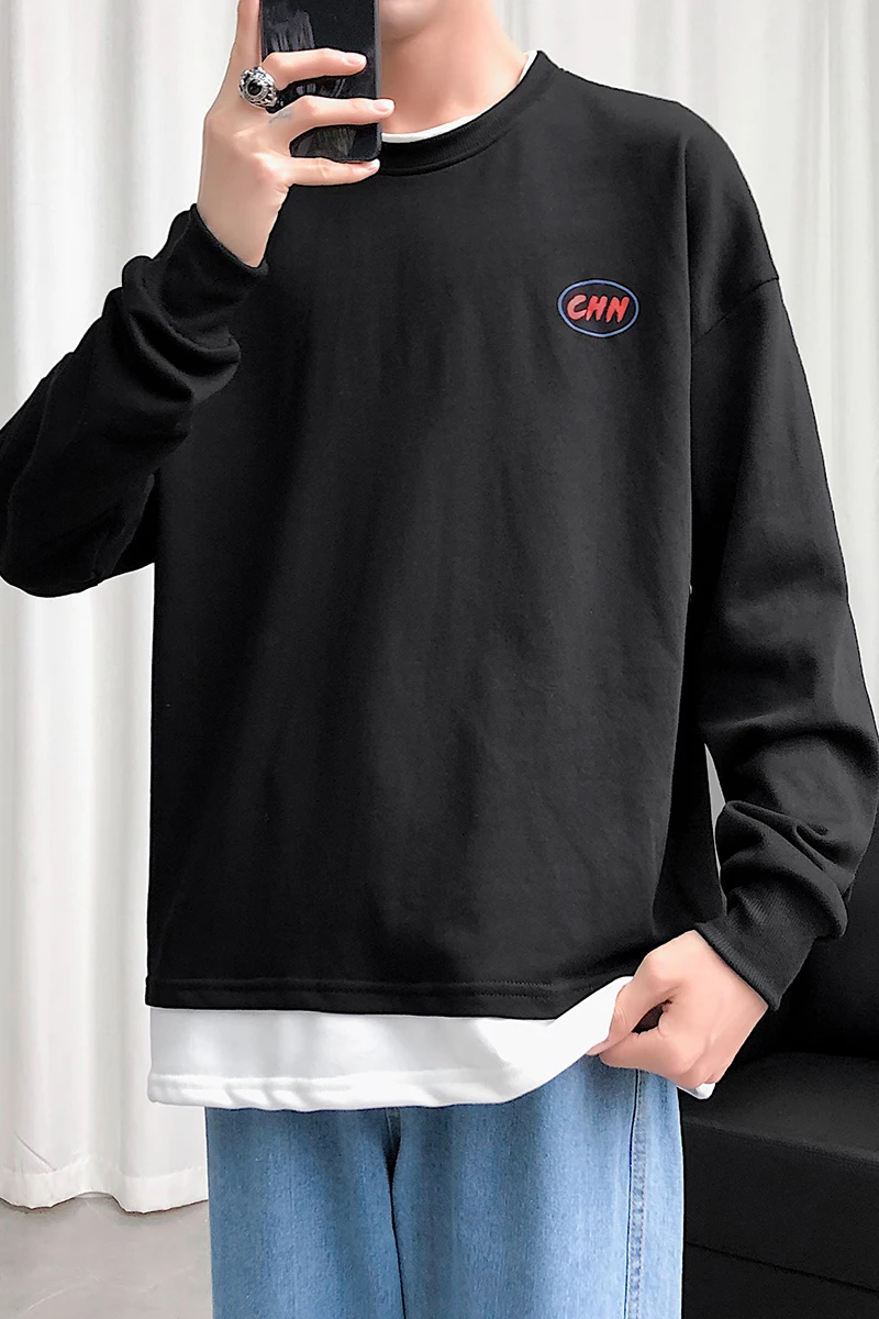 

MR-DONOO Men's Spring Colorful Long Sleeve Sweatshirts Korean False Two-Piece Hoodies Hip Hop Fashion Oversize Sweatshirt