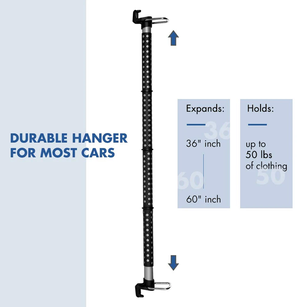 

B-LIFE Travel Clothes Hanger Bar Expandable Vehicle Clothing Rack Hanger Rod with Heavy Duty Metal and Rubber Grips