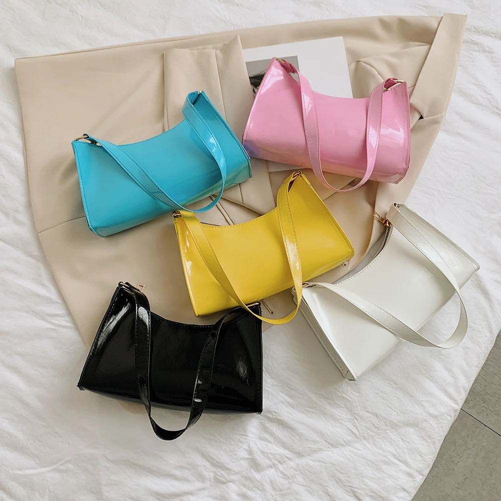 

Модная женская сумка через плечо из лакированной кожи, Женская винтажная однотонная мини сумка-хобо на молнии