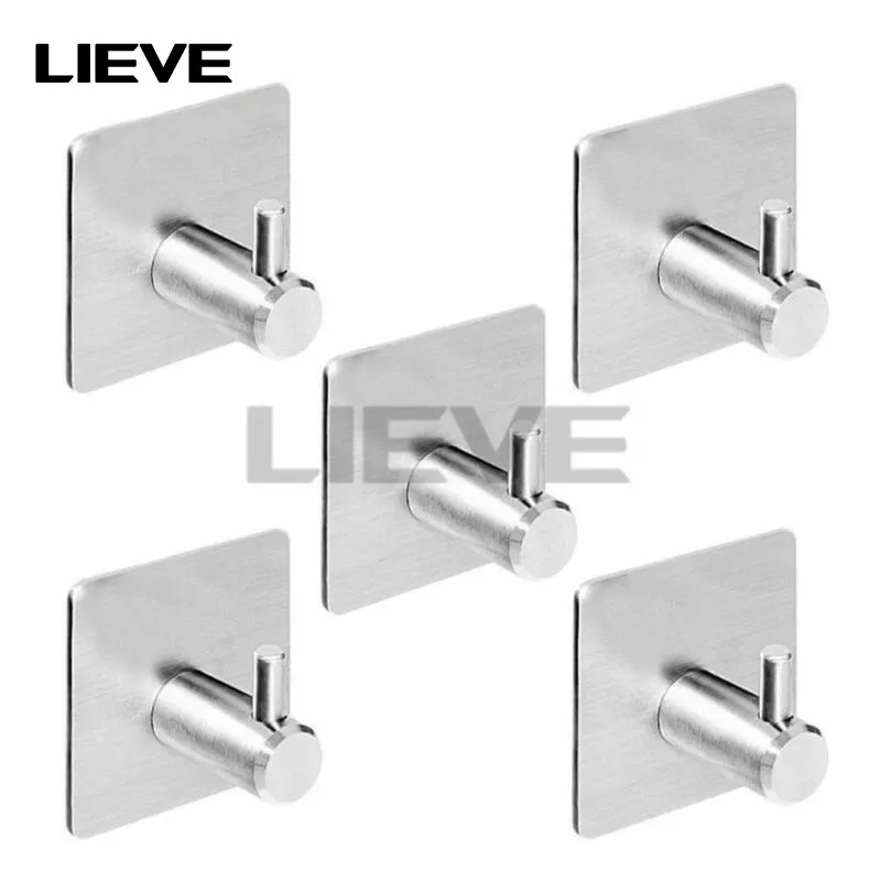 

Pack 5 Hooks self-adhesive hook, bag 5 304 stainless steel hat towel robes hanger hanger bathroom kitchen washroom closet