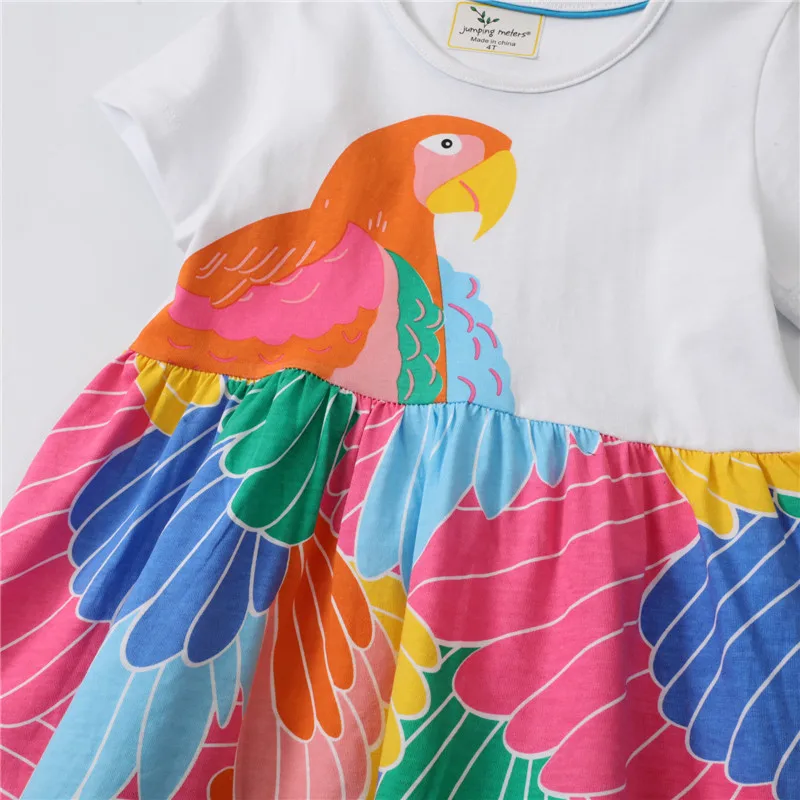 

New 2 3 4 5 6 7 Years Girls Dresses Kid Summer Parrot Feather Design Princess Dress Cotton Children Clothes Girl Casual Sundress