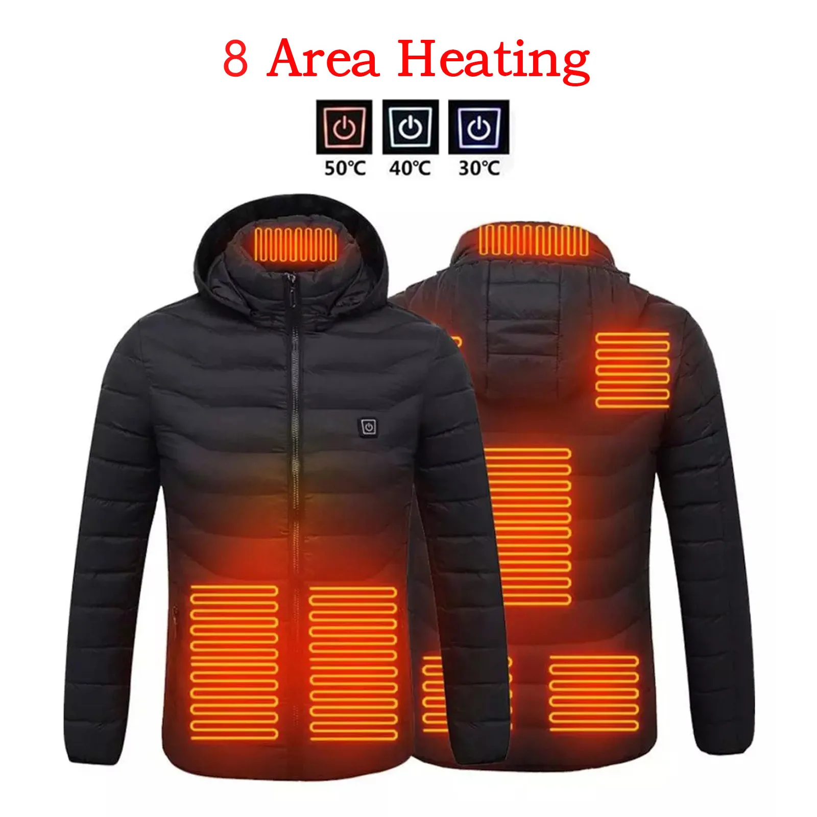 

New Heated Jackets For Women Black Zip Up Keep Warm Hooded Coat Top Outwear Winter Skiing Hunting Top Clothing