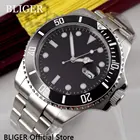 Часы BLIGER мужские стерильные, однотонные черные керамические с сапфировым стеклом и циферблатом, увеличительное стекло для даты, автоматический механизм, 43 мм, B300
