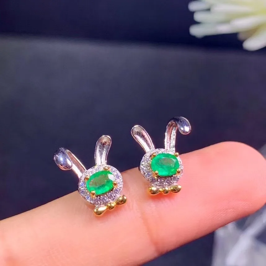 Женские серьги из серебра 925 пробы с натуральным изумрудом | Украшения и