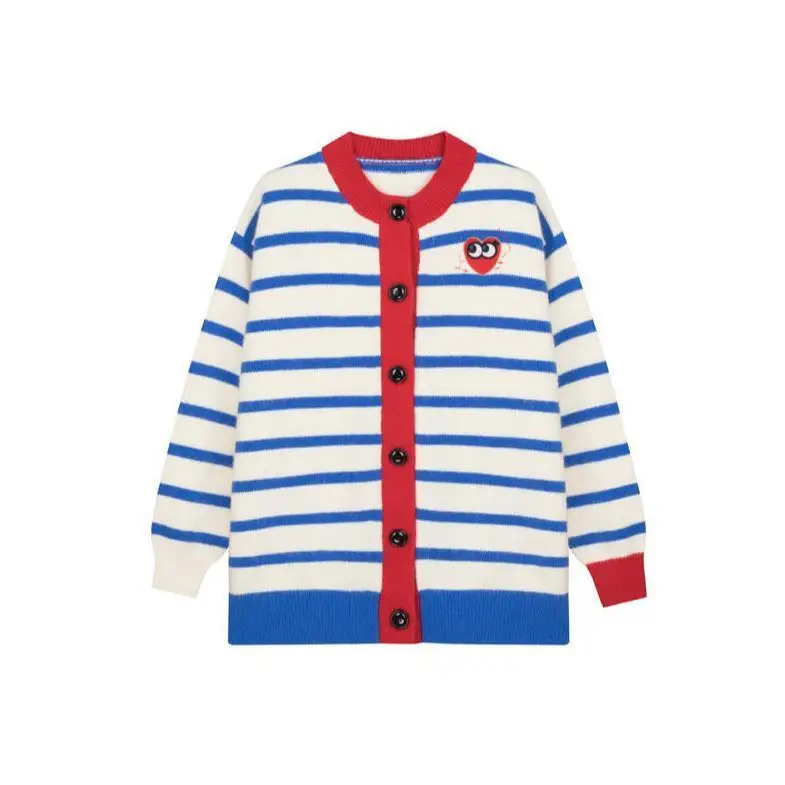 

Contrast Stripe Love Sweater Female Korean Loose Knitted Cardigan Jacket Single-breasted Age Reduction Fall/Winter Wear