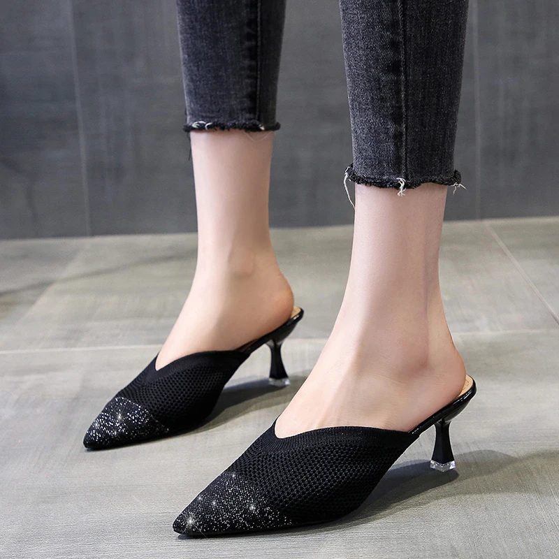 

2020 summer new sandals female Baotou pointed mesh fabric fashion women slippers fine heel high heel women shoes Z825