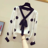 moyisu 2021 new bow women shirt summer all match long sleeve chiffon top fashion polka dot plus size female blouse