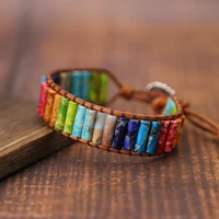 chakra bracelet jewelry handmade multi color natural stone tube beads leather wrap bracelet couples bracelets gifts friendship