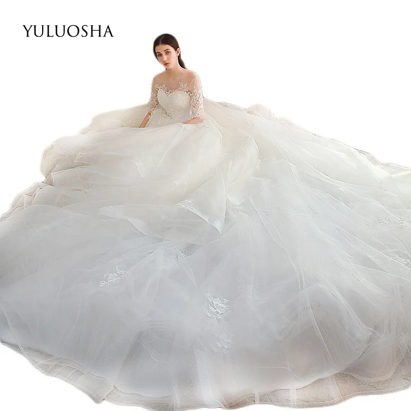 YULUOSHA кружевное свадебное платье для женщин Тюль с аппликацией и вырезом лодочкой