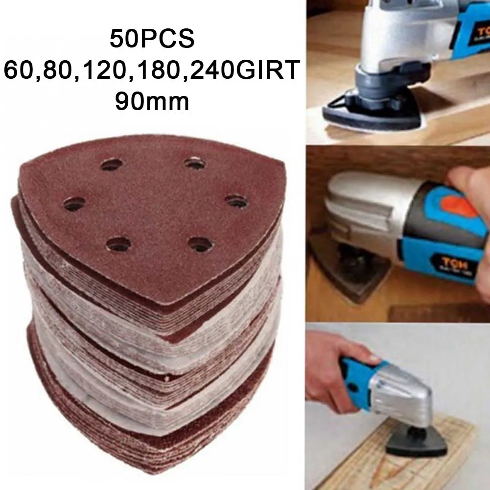 

50pcs Sanding Sheets Paper Pads Set Triangle Sandpaper 60/80/120/180/240 Grit For Wood Metal Leather Abrasive Tools