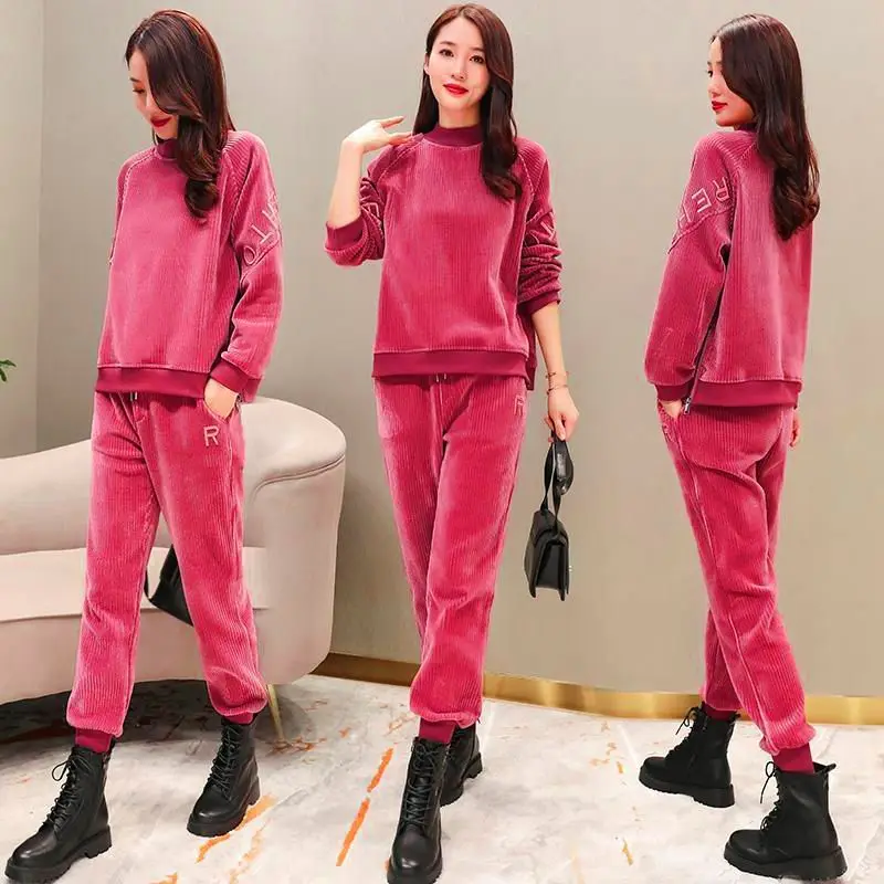 

2021 Spring Autumn New Woman Sweatshirt and Pants Female Sportswear Tracksuits Suits Ladies Two Piece Outfits Plus Size 4XL Q18