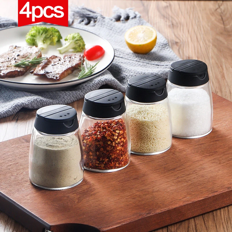 

1set/4pcs Clear Seasoning Rack Spice Pots Storage Container Condiment Jars Cruet Kitchen Utensils Supplies Seasoning Boxes