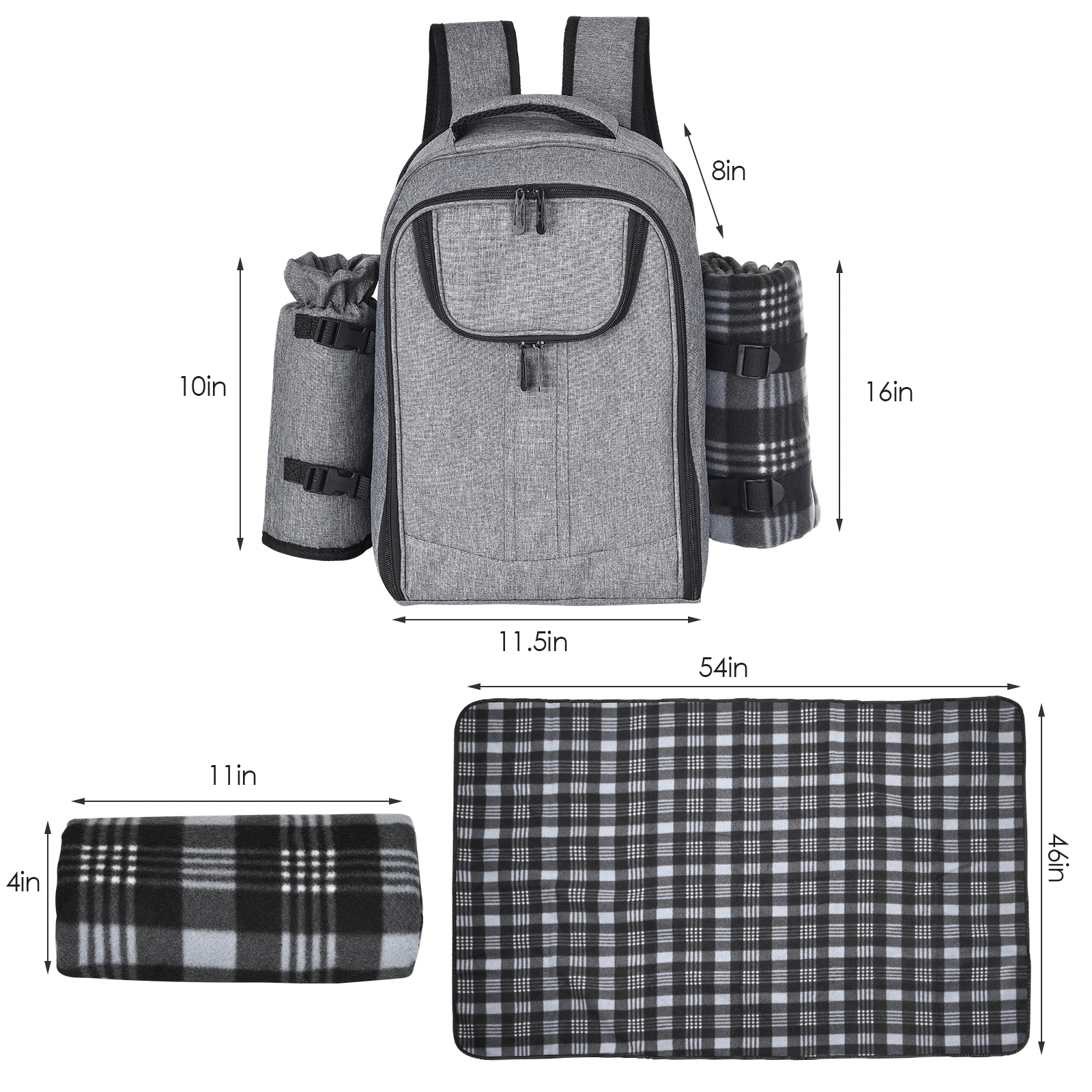 picnic backpack for 4 people grey picnic set including bottle holder and fleece blanket large cooler compartment waterproof free global shipping