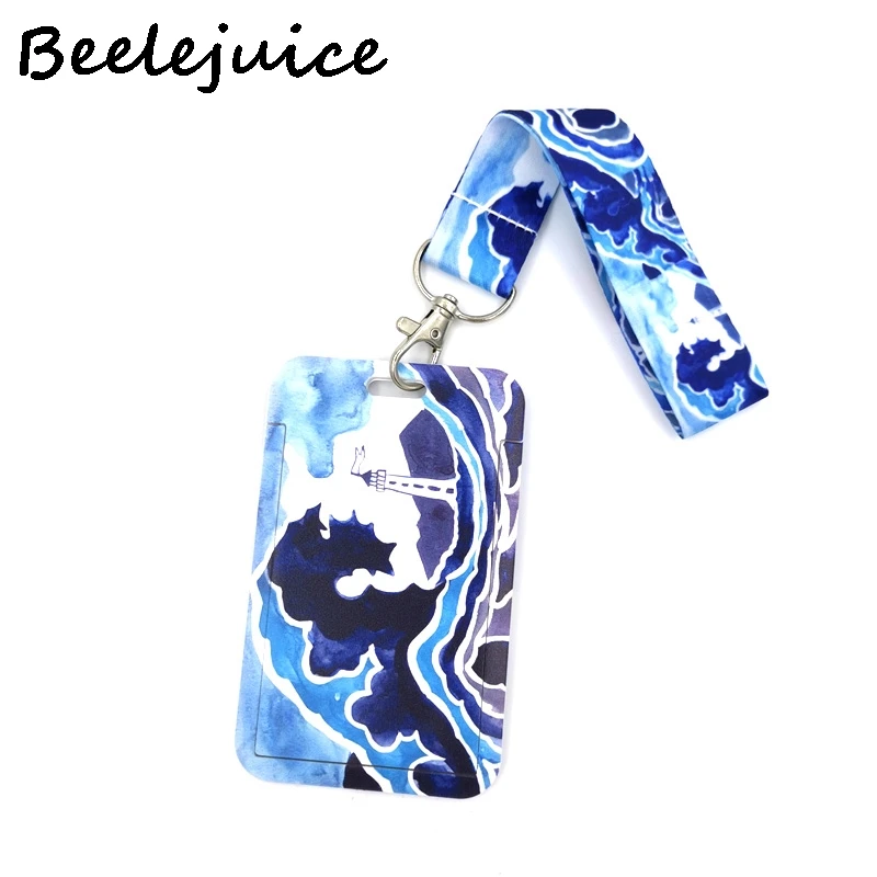 

12sets Kanagawa Hokusai Waves Keychain Lanyards Id Badge Holder ID Card Pass Gym Phone Badge Holder Key Strap Webbings Ribbons