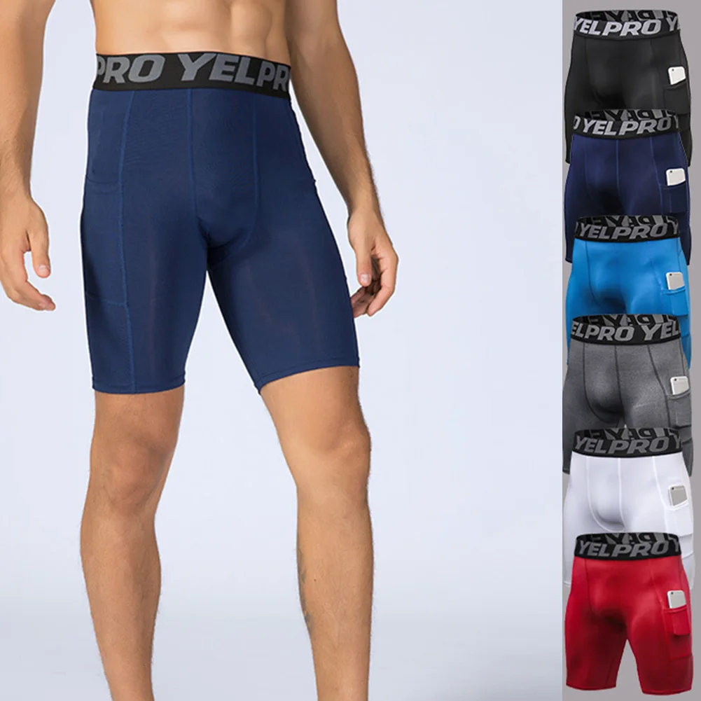 

Men Sports Quick Dry Shorts Fitness Running Sports Solid Color Tight Stretch Pants with Pockets -MX8
