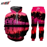 ujwi men tracksuit 3d print pink sunset dusk unisex hoodie streetwearnatural scenery casual pants hombre sportswear