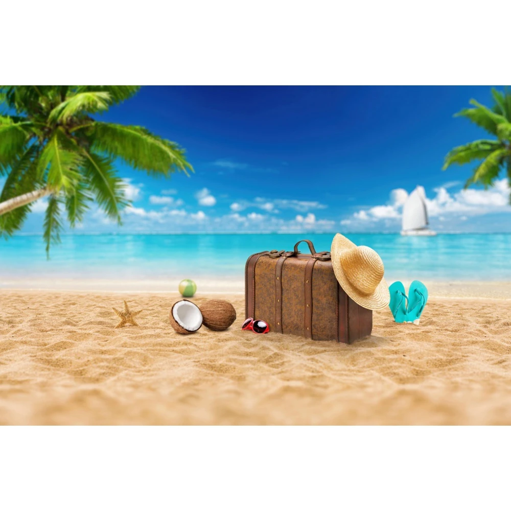 Летний тропический пляж море пальма природа пейзаж путешествия детский фон