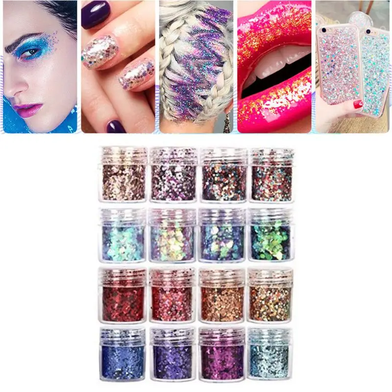 

16 Bottles Nail Art Sequins Filling Flash Glitter Powder UV Epoxy Resin Pigment 1XCA