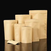 Перезаряжаемые бежевые стоячие пакеты из крафтовой бумаги, пакеты с замком для сухофруктов, молотого кофе, закусок, орехов, вакуумные упако...
