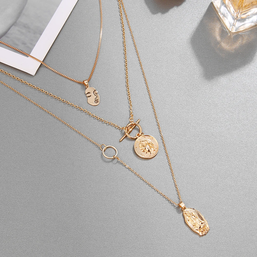 DAXI Punk Multi Layered Choker chain Necklace collar mujer Statement Virgin Mary Coin Pendant chains Women Jewelry | Украшения и