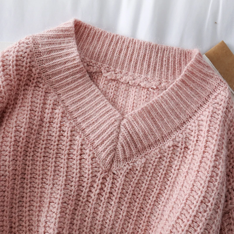 2019 Новая мода Женская одежда свитер v-образный вырез длинный рукав свитера