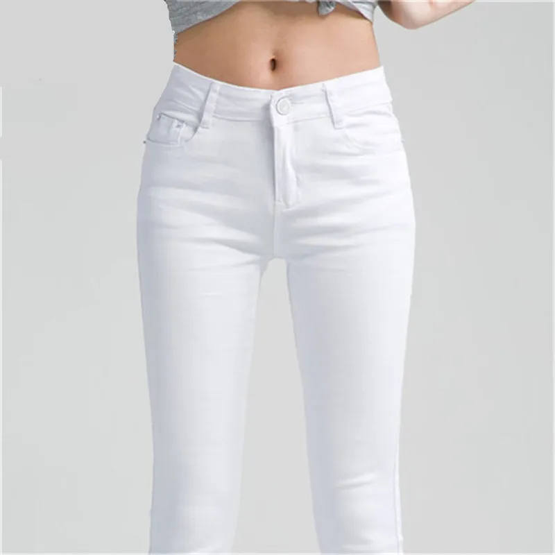

Summer White High Waist Jeans Women Balck Denim Trousers Korea Female Slim Jean Pants