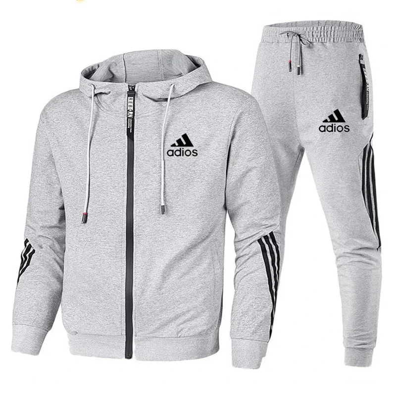 

2021Spring And Autumn Brand Fashion Men's Sets Two-piece Striped Sportswear Men's Hooded Top Outdoor Sports Pants Tracksuit Suit