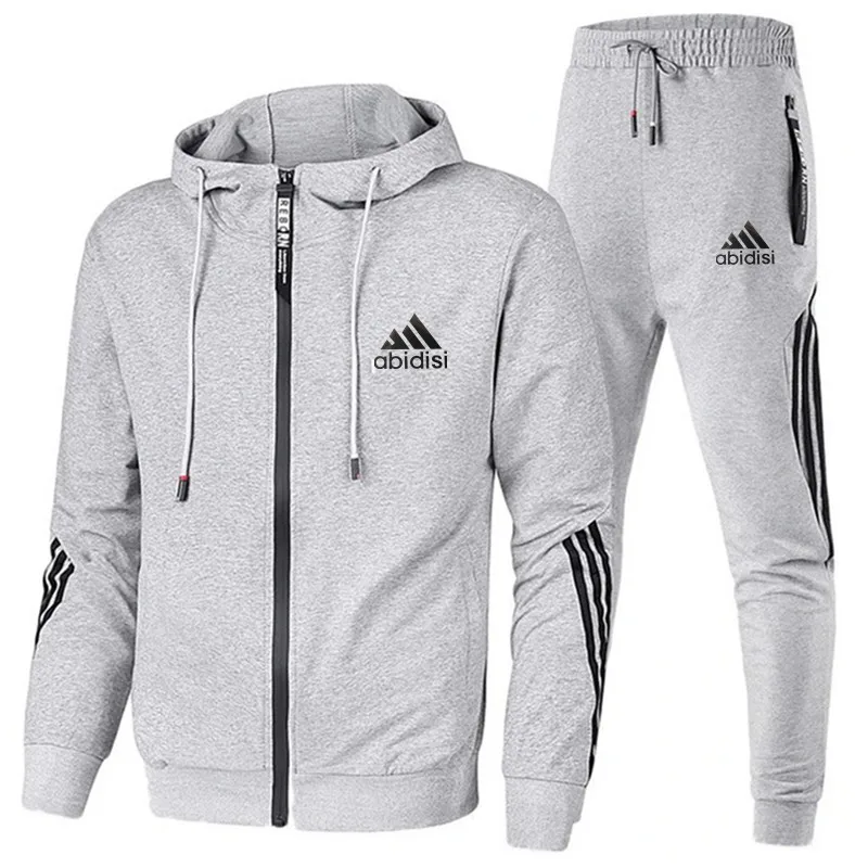 

2021NEW Casual Tracksuit Men Sets Hoodies And Pants Two Piece Sets Zipper Hooded Sweatshirt Outfit Sportswear Male Suit Clothing