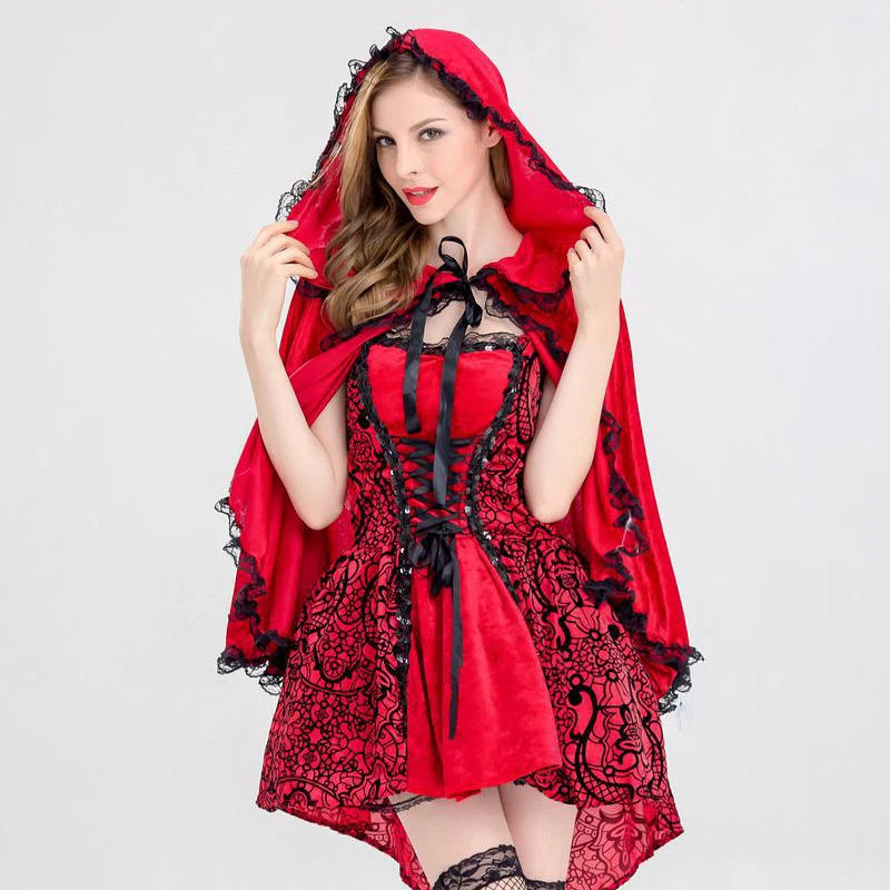 

Adult Women Little Red Riding Hood Costume Female Halloween Party Cosplay Fancy Dress+Cloak