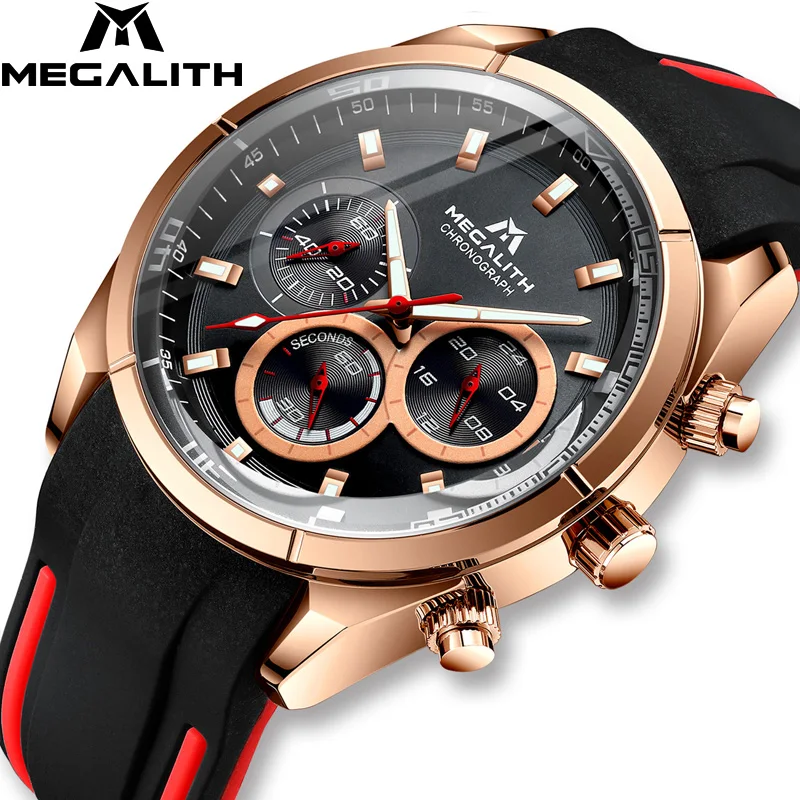 Часы MEGALITH мужские спортивные с хронографом брендовые Роскошные Кварцевые