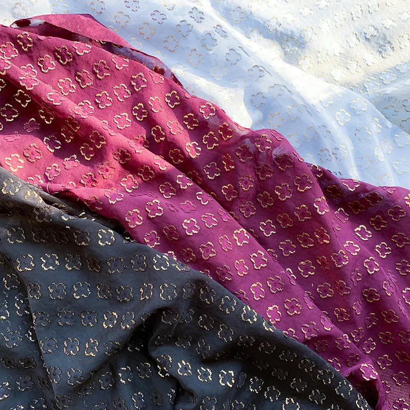 Camisa Hanfu de gasa para mujer, tela de tul con diseño de trébol bronceador, Jacquard, flores cortadas, DIY, a la moda