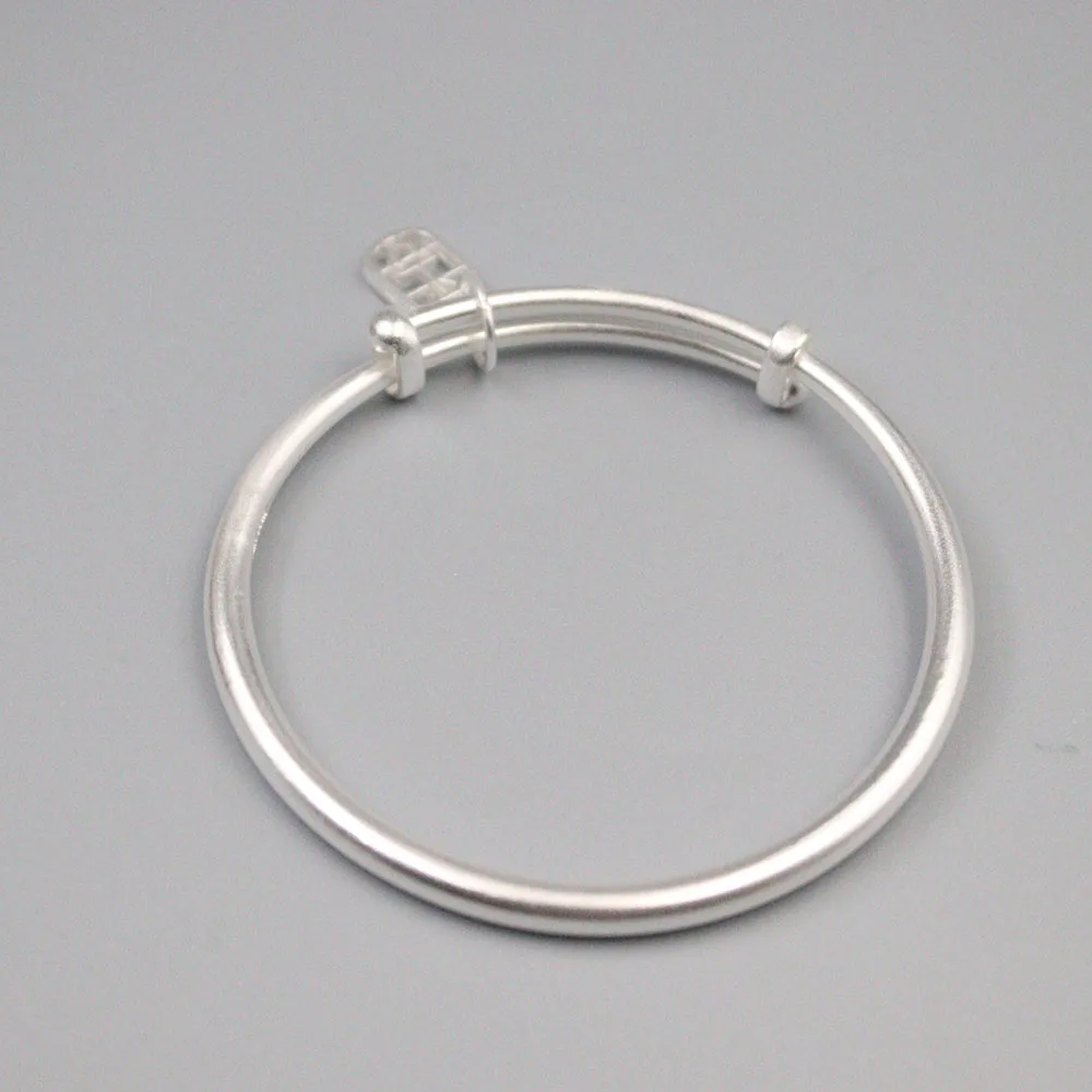 Fine Pure S999 Sterling Silver Bangle Women 4mmW Dull Polish Eliipse Pingan Figure Bracelet 56-60mm 27-28g  - buy with discount